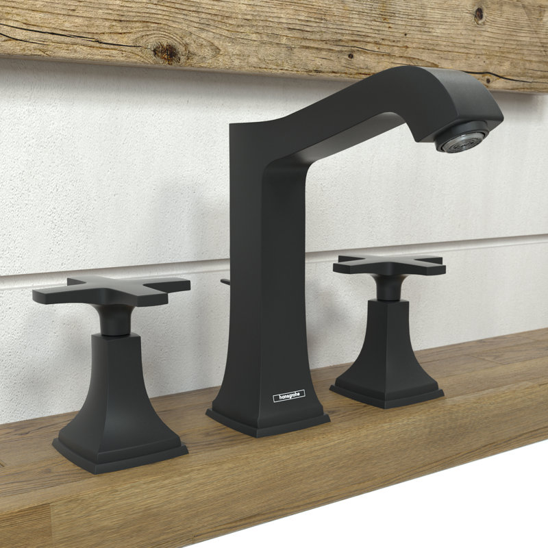 Hansgrohe Metropol Classic Widespread Faucet 160 with Cross Handles and Drain Assembly, 1.2 GPM, Matte Black