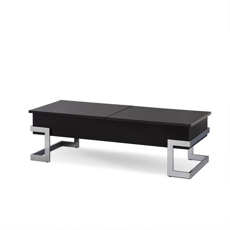 Table basse 47 "en bois et fer à plateau relevable noir et argent, Noir