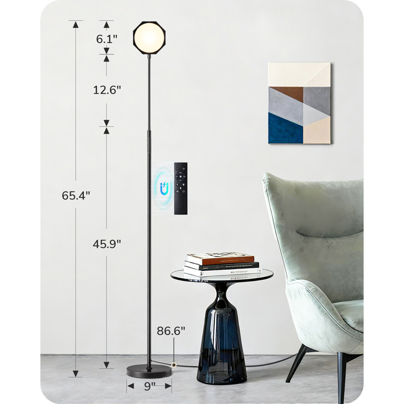 Lampadaire de lecture DEL 65,4 po à intensité variable avec télécommande et commande tactile