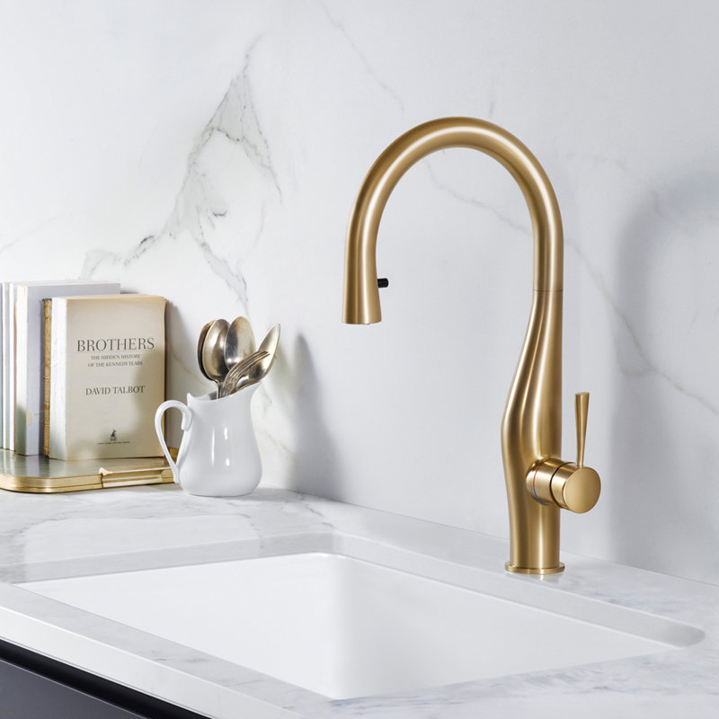 Houzer Vision Pull Down Kitchen Faucet, Brushed Brass