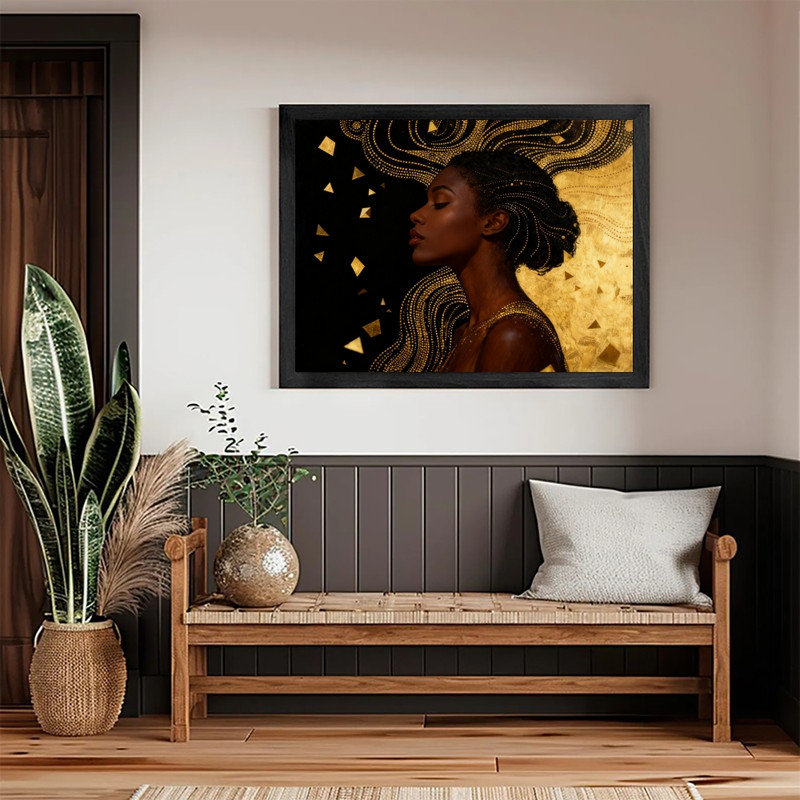 Art mural noir doré de style Gustav Klimt - art nouveau bohémien, H 9 po x l 11 po