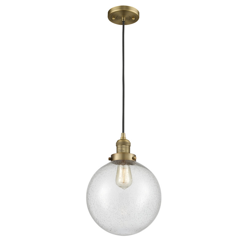 Luminaire suspendu sphère simple à 1 lumière Clermont, Grainé, Laiton brossé, Ampoule DEL 6 watts Vinage