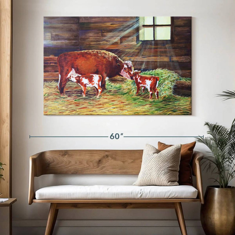 Peinture de famille de bovins, H 34 po x l 51 po