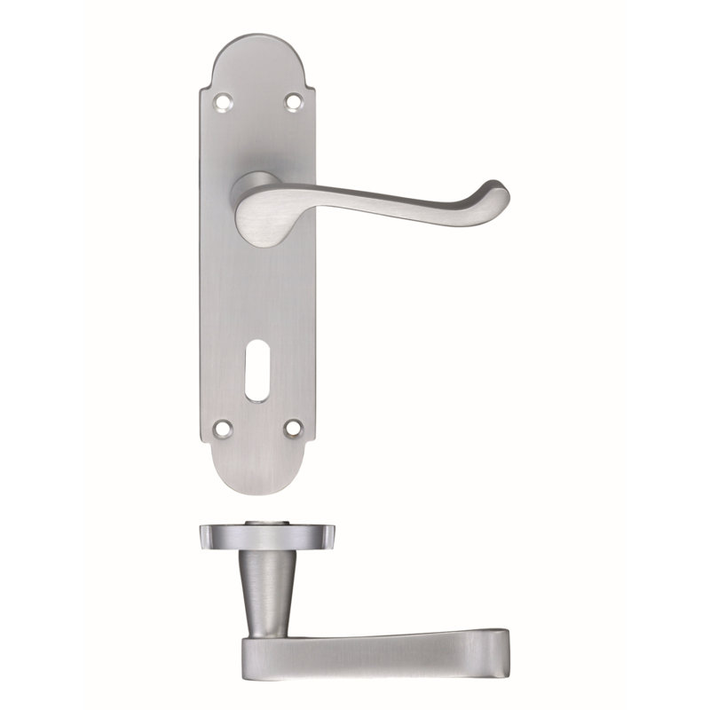 Patternsin Lock Door Handle, Satin Chrome