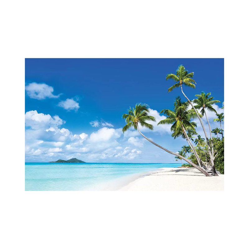 Plage tropicale avec palmiers - Giclée sur toile tendue avec châssis