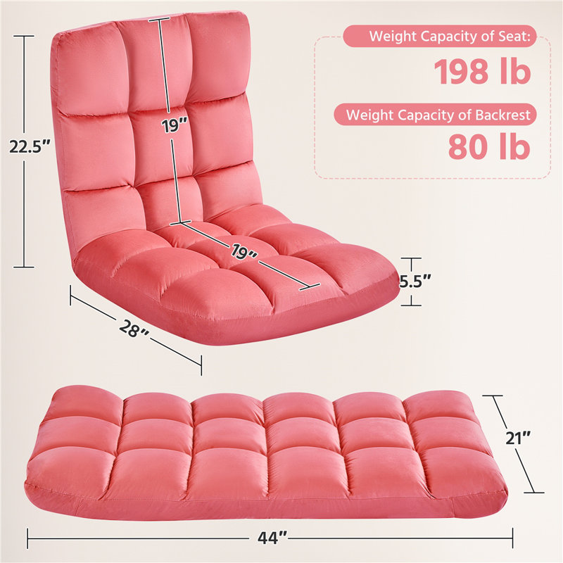 Reclining Floor Game Sofa Chair with 14 Adjustable Positions, Pink