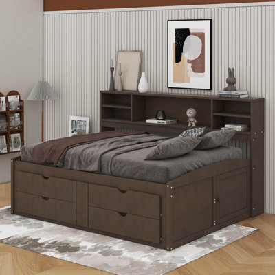 Full Wood Daybed With 2 Bedside Cabinets,Shelves And Drawers by Latitude Run