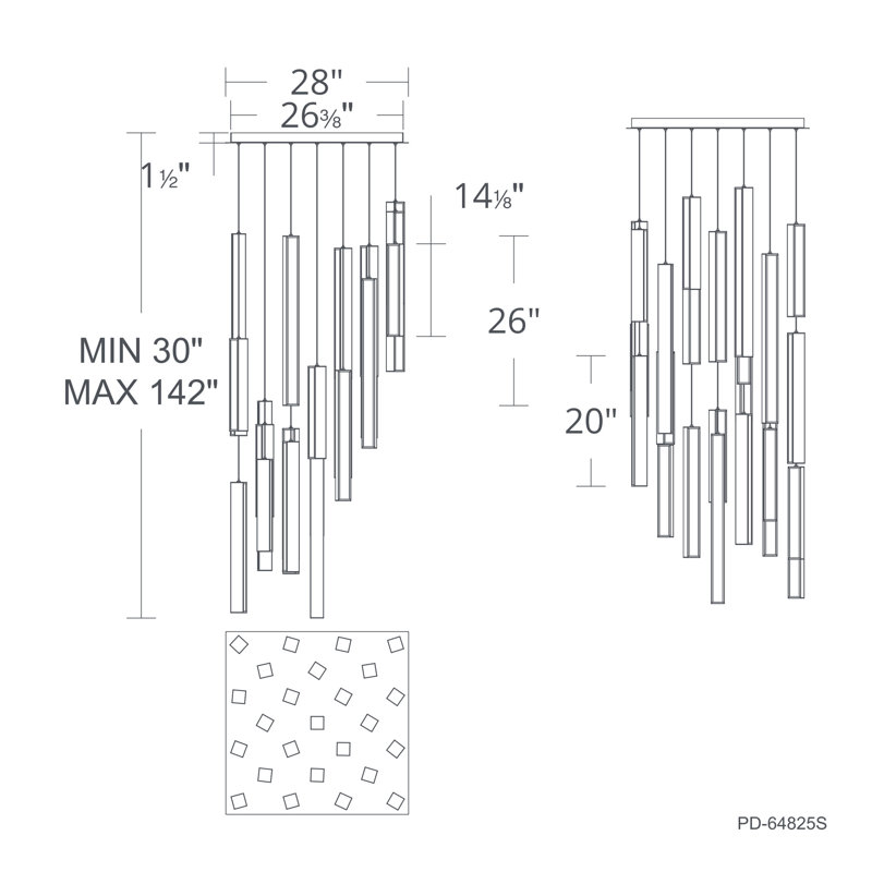 Luminaire suspendu à DEL Chaos, H 26 po x l 28 po x P 28 po, 25