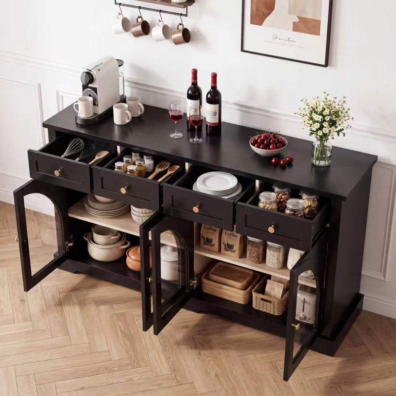 59.8 " W Iron and Glass Sideboard, Black