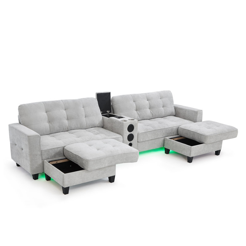 Smart U-Shaped Modular Sofa, Bluetooth Speakers & RGB Lights, White