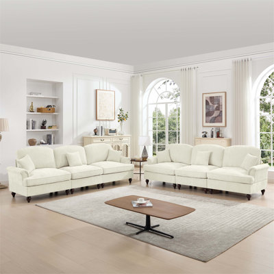 Ensemble de canapé classique 2 pièces avec accoudoirs évasés, volants amovibles et pieds fuselés pour un décor de salon élégant