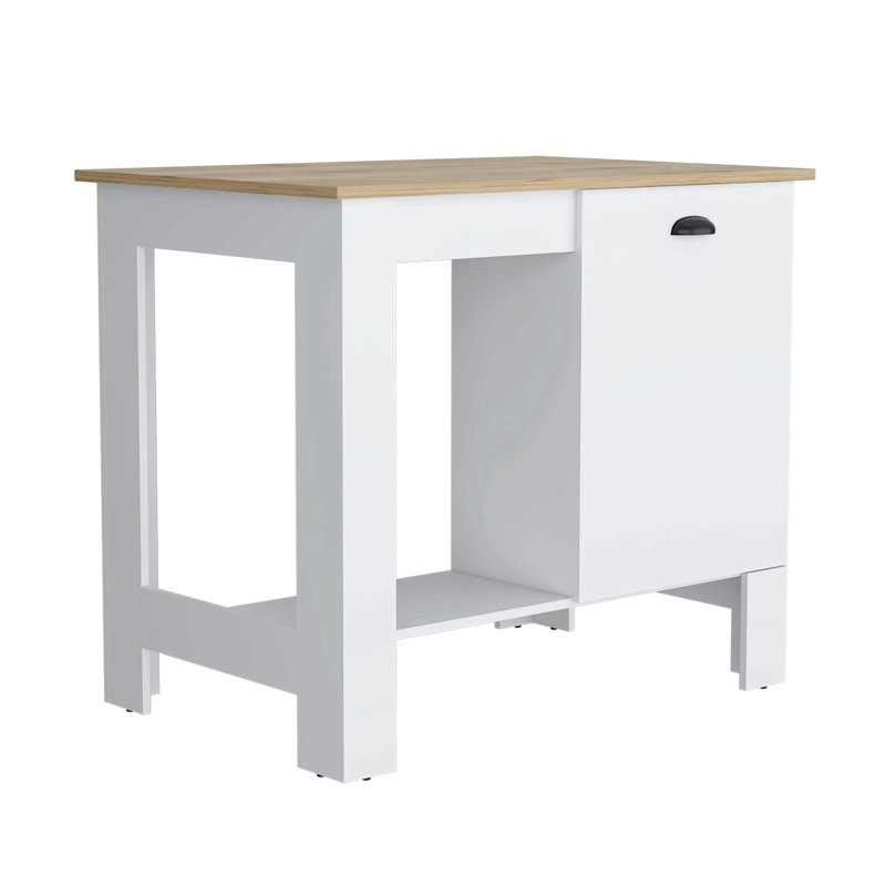 Atenea Kitchen Island, Single Door Cabinet, Shelf White / Macadamia