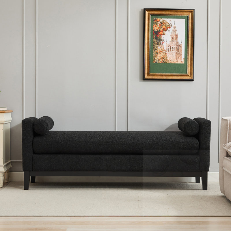 Upholstered Bench With Arms And 2 Bolsters, Black, Black