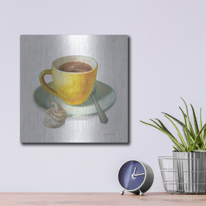  «Wake Me Up Coffee 4 Linen» par Danhui Nai, art mural en métal, H 12 po x l 12 po