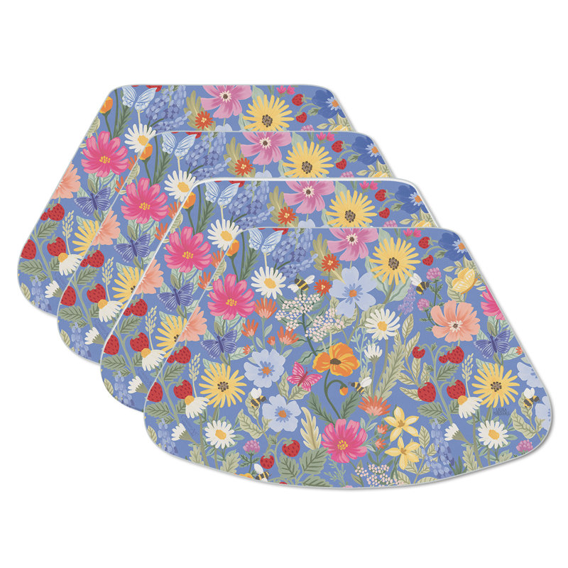 Meadow Floral Blue and Multicolor Plastic Wedge Placemats, Set of 4