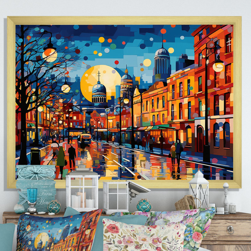 City Dublin Popart III sur impression sur toile, Cadre doré à une seule photo, H 16 po x l 32 po x P 1 po