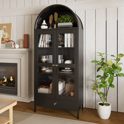 Armoire de rangement arquée en métal avec tiroir réglable en verre