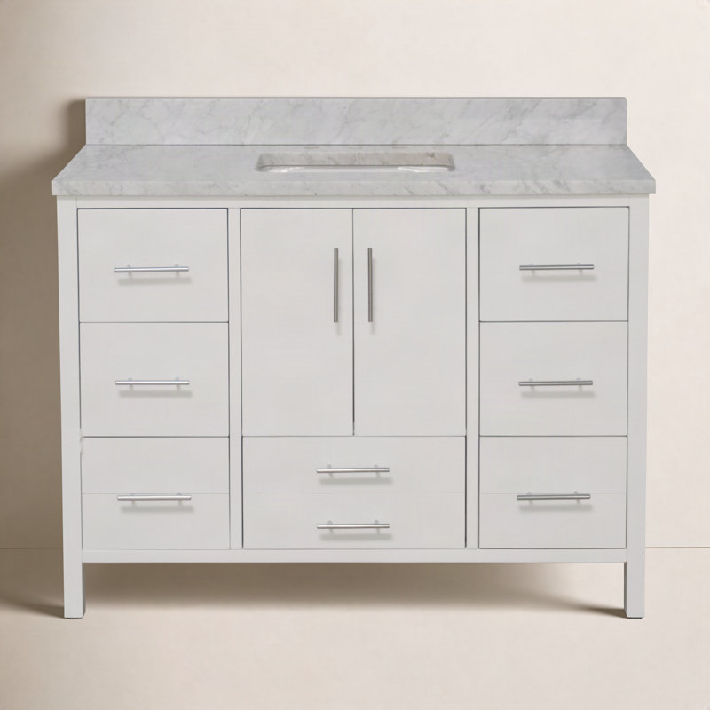 Kiara 48" Carrara Marble Single Bathroom Vanity, Black, White