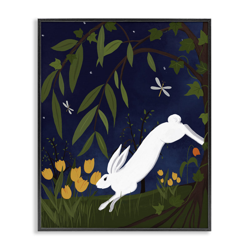  Hare in Night Forest Giclee Art by Michelle Ingari Designs, Giclée encadrée noir minuit, H 14 po x l 11 po