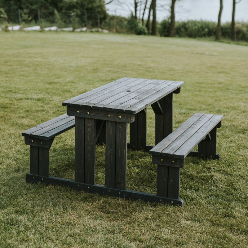 Melton Mowbray 2 - Person Wood Patio Dining Set with Rectangular Table, H 75 x W 159 x D 140cm, Dark Grey