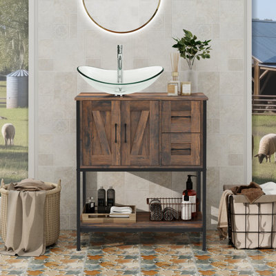 Meuble-lavabo simple 30 po avec lavabo sur pied Farmhouse