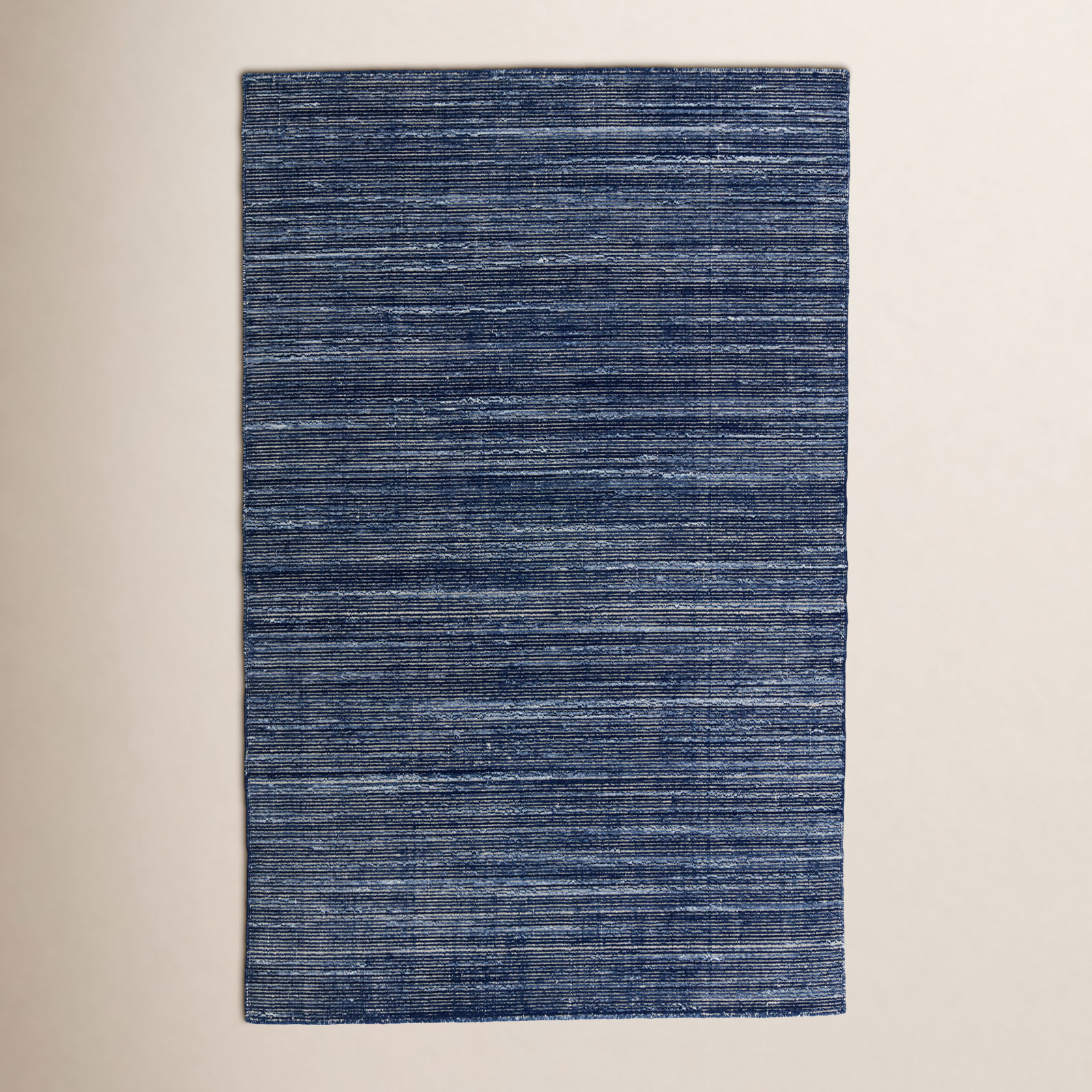 Caron Navy Hand-Woven Striped Rug, Rectangle 10' x 14'