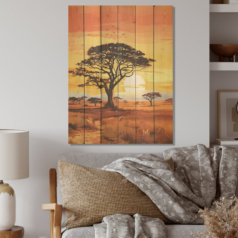 Arbre africain Ambiance Savana - Art africain sur bois de pin naturel, H 40 po x l 30 po