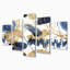 Motif abstrait avec textures bleu foncé et or - ensemble de 5 reproductions d'art sur toile tendue
