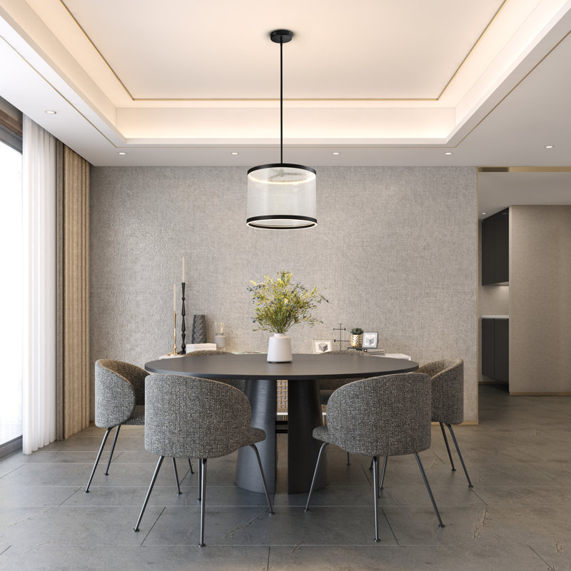 Cora - Luminaire suspendu DEL intégré - Finition noire - Abat-jour argenté, H 58 po x l 17,7 po x P 17,7 po