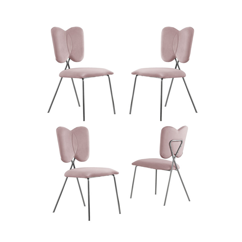 Velvet Wing Back Side Chairs, Silver, Pink