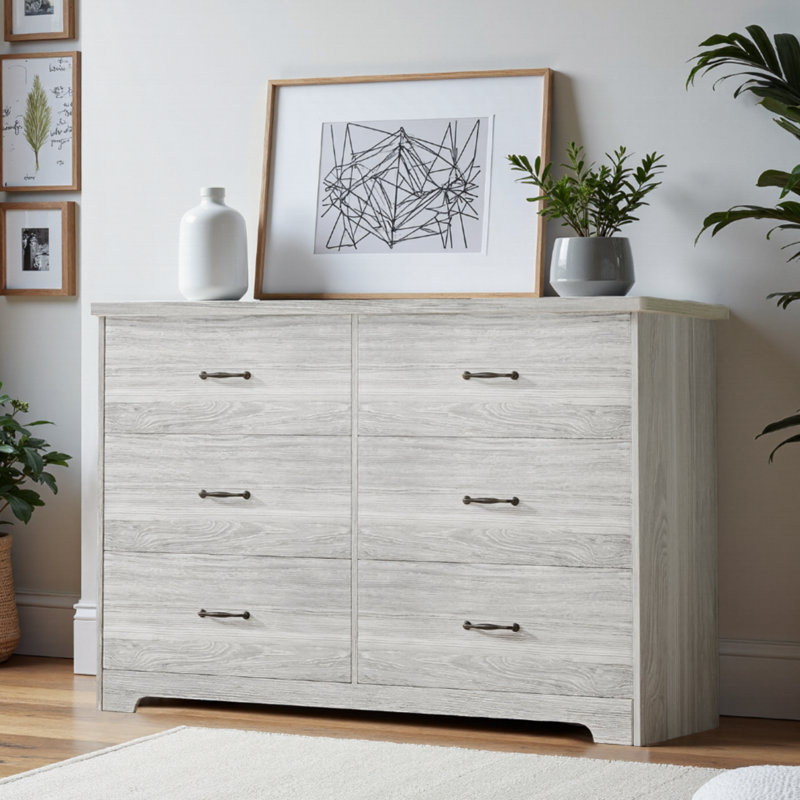 Commode double 6 tiroirs Norine, Gris