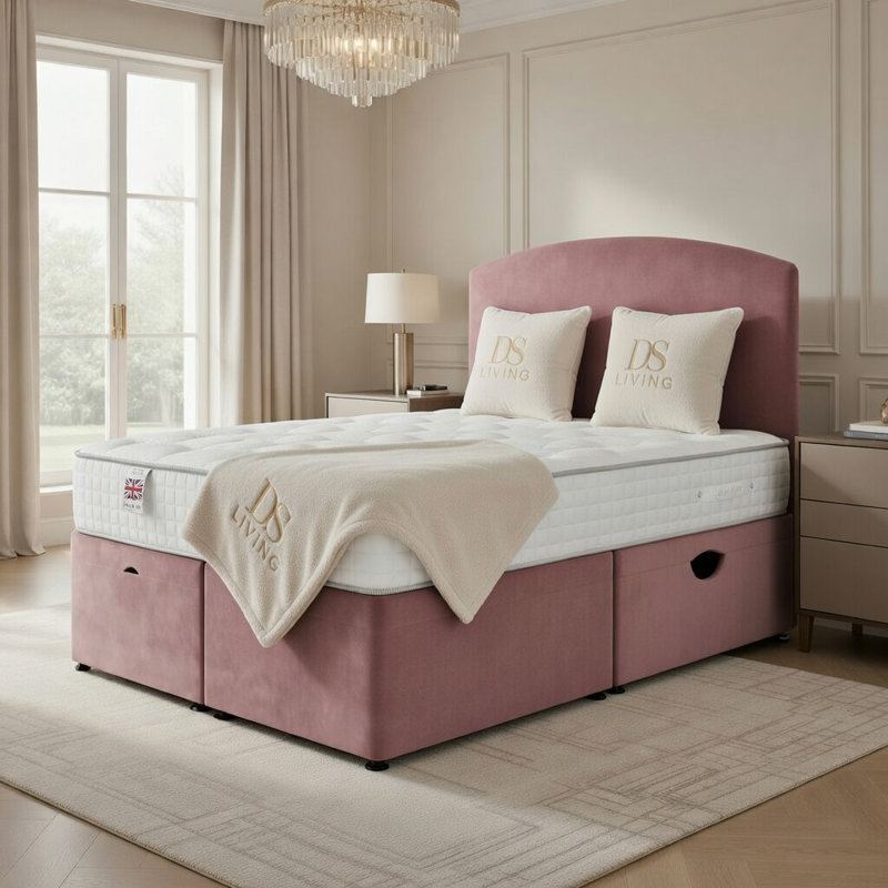 Upholstered Ottoman Bed, Single, Pink