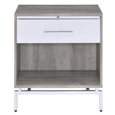 Table d'appoint patinée gris et blanc