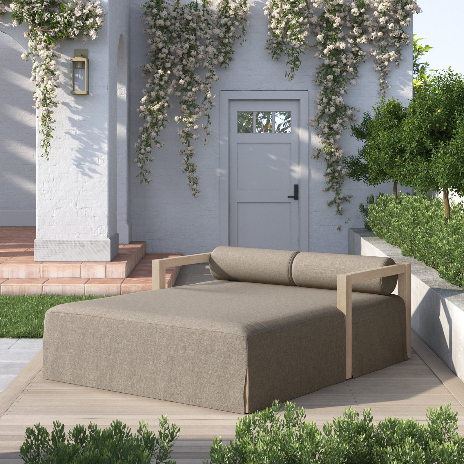Verley 64" Teak Patio Double Chaise Lounge