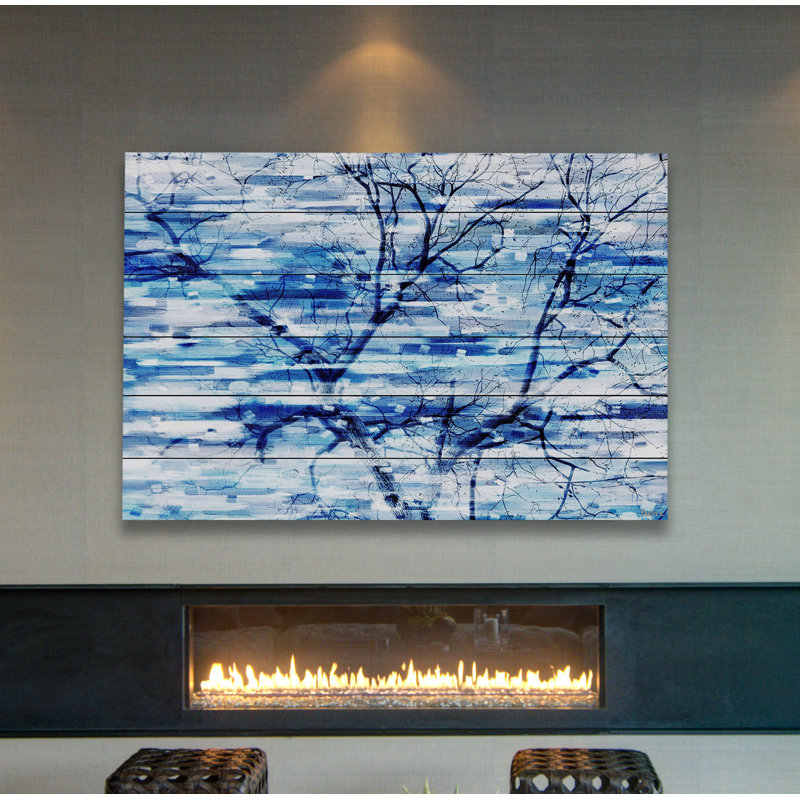 « blue snow orage » par parvez taj,, reproduction d’art sur bois blanc, H 24 po x l 36 po x P 1,5 po
