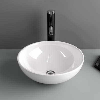 Lofeyo 16" Fireclay Bathroom Vessel Pure White Round White Vessl Above Counter Vanity Sink Basin