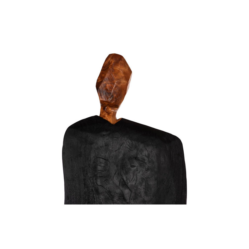 Figurative Wood Sculpture, Iron Base