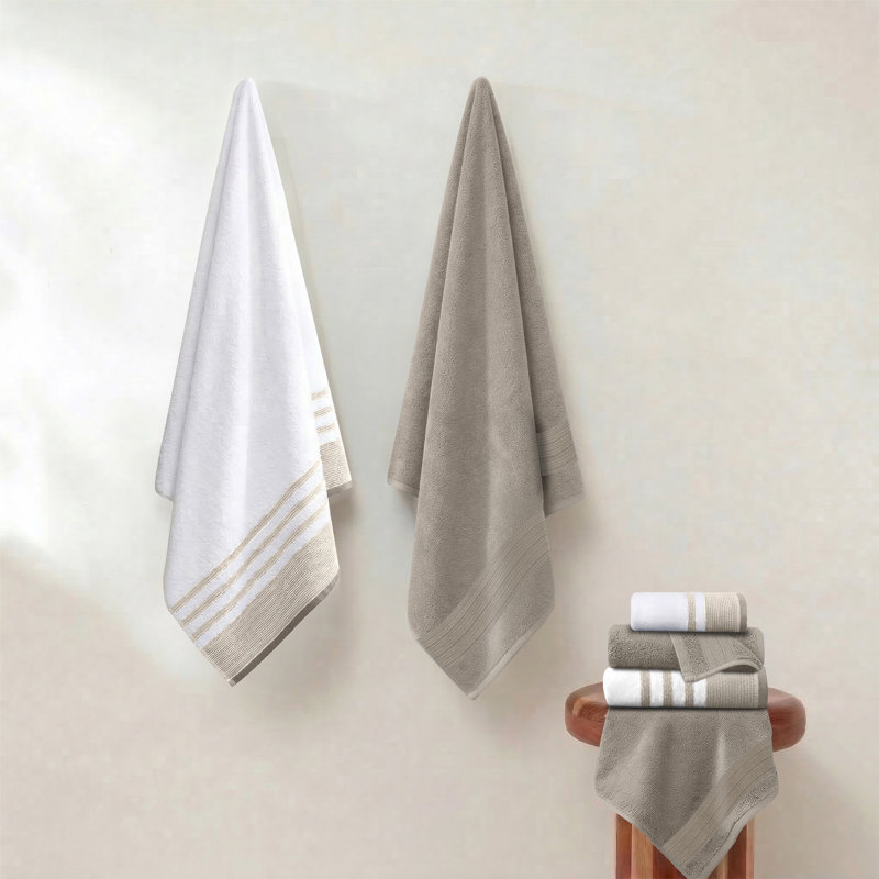 Ensemble 6 pièces de fils Modern, 2 serviettes de bain, 2 serviettes à main, 2 débarbouillettes, blanc à séchage rapide / contraste Reinhart
