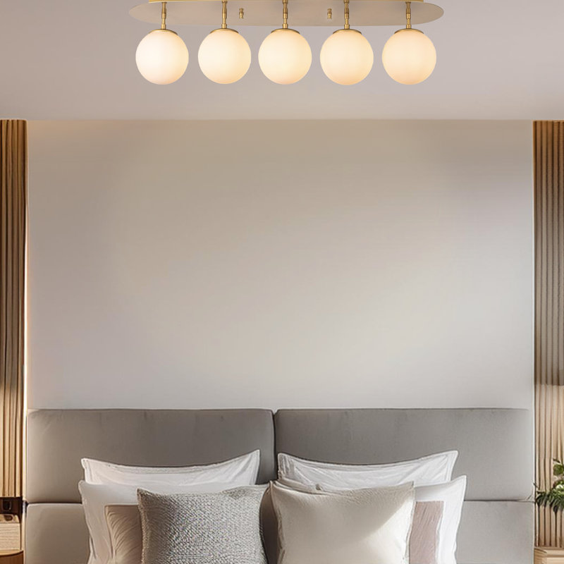 Plafonnier semi-encastré 5 lumières avec globe en métal