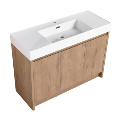 Lavabo de salle de bain en résine blanc brillant 48 po avec un trou, à rebord épais, esthétique, 46,24 po de profondeur, 18,56 de largeur, 4,61 po de hauteur, attrait esthétique moderne, hauteur, poids 66,68 lb