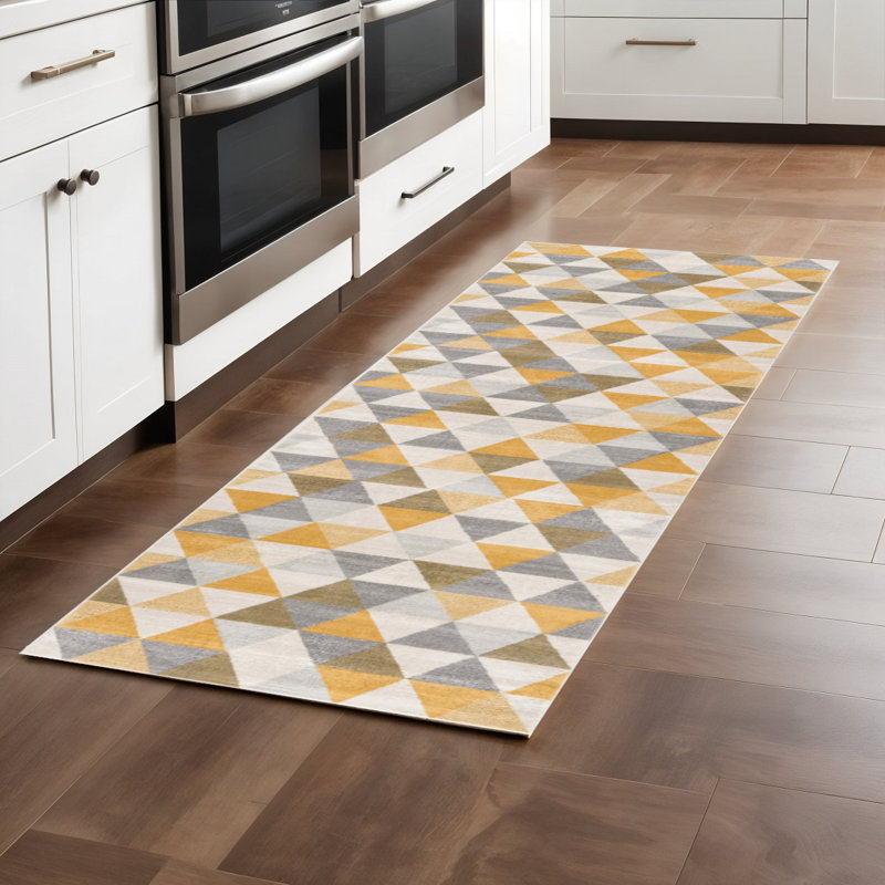 8' X 10' Yellow and Ivory Geometric Area Rug, Rectangle 2' x 8'
