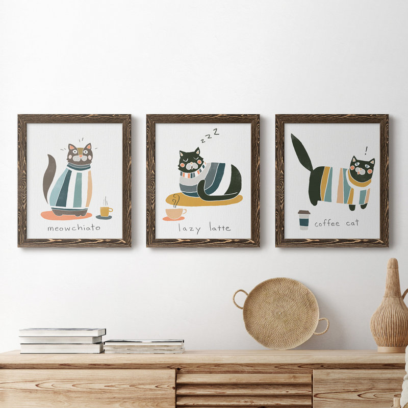 Neutral Scrawl I - ensemble de 3 peintures sur toile encadrées, H 24 po x l 36 po x P 1,5 po, Noyer