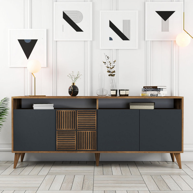 Console Adrius, Noyer, Anthracite / noyer, H 30,9 po x l 70,9 po x P 13,8 po