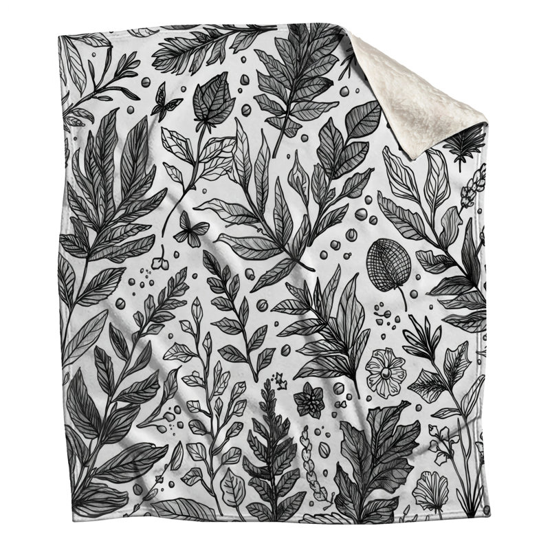 Couvertures noir et blanc avec illustration botanique, L 50 po x H 60 po