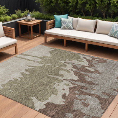 Arpin 8' X 10' Beige And Taupe Abstract Washable Indoor Outdoor Area Rug