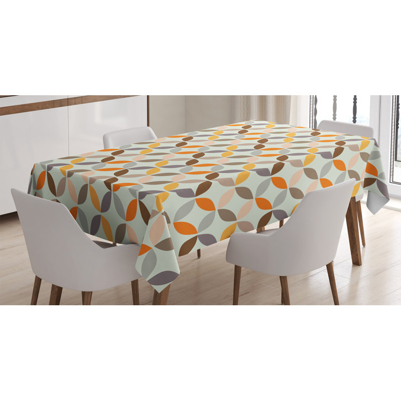 Geometric Circle Dining Room Kitchen Tablecloth, 70" L x 52" W, Orange