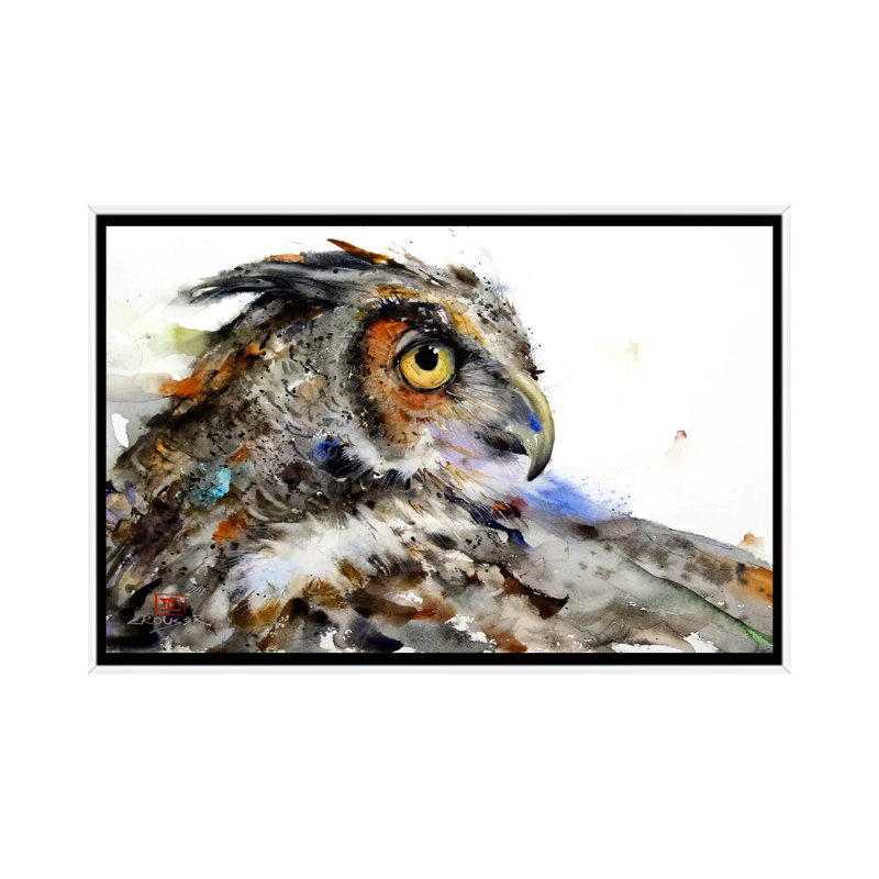 Owl II by Dean Crouser - Painting on Canvas, 66.04 cm H x 45.72 cm W, White Framed