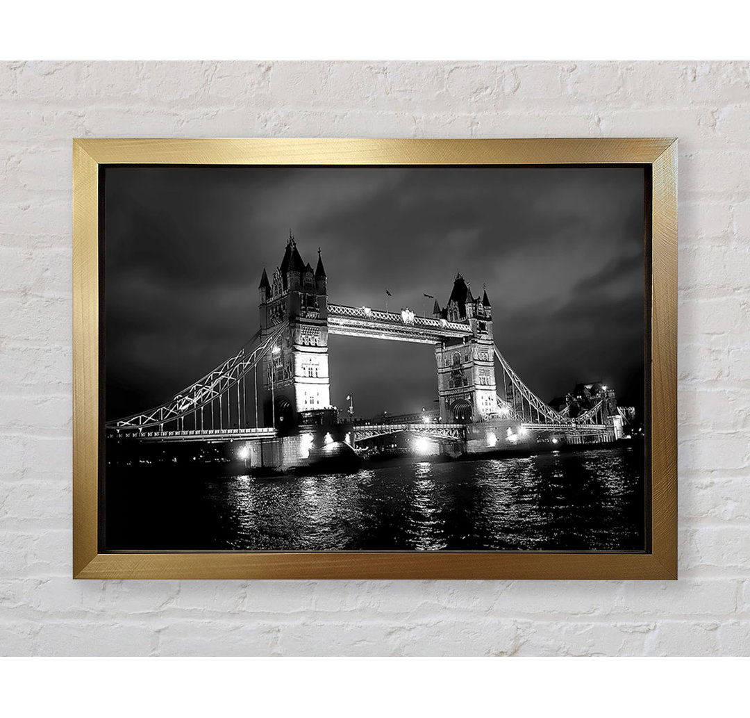 Gerahmtes Poster Londoner Brücke bei Nacht B N W