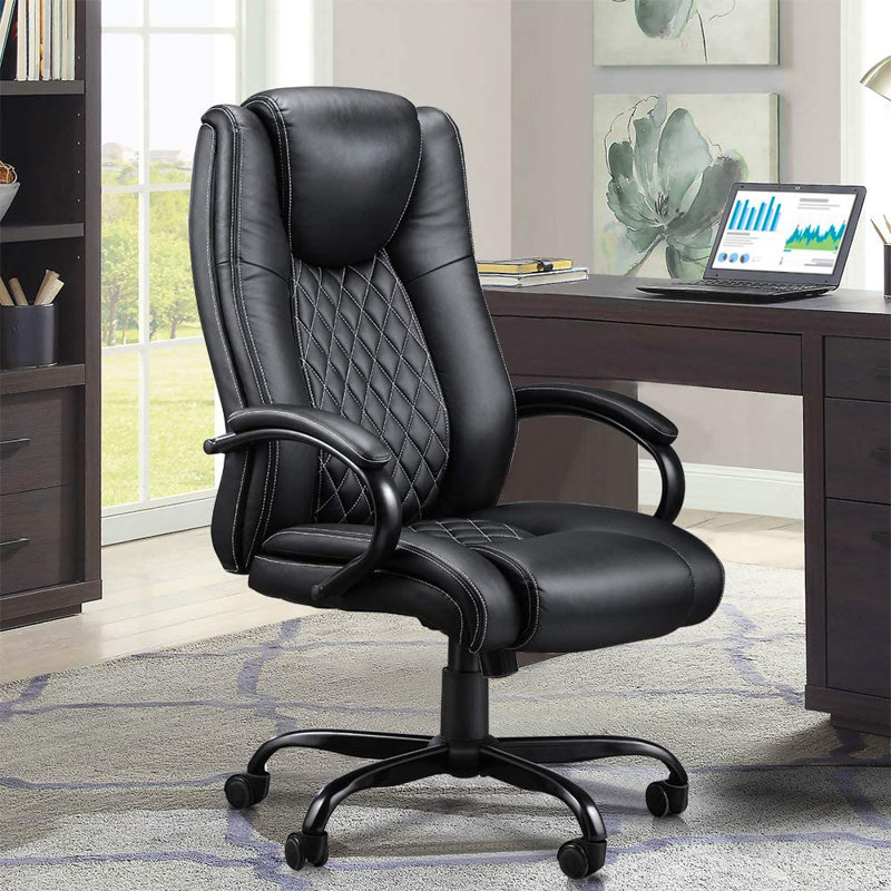 Fauteuil président haut dossier en cuir véritable, Noir