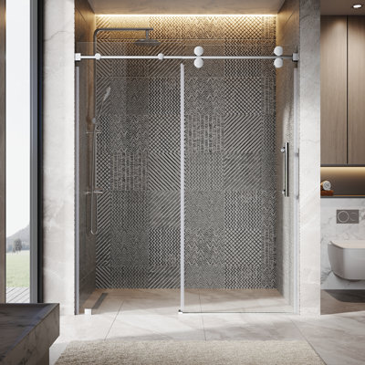 Porte de douche coulissante simple sans cadre de 56 à 60 po x H 72 po avec verre trempé transparent de 3/8 po amélioré